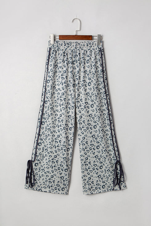 High Waist Abstract Animal Print Side Tie Cropped Pants